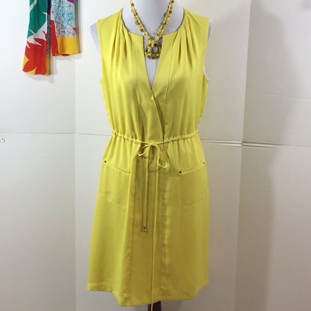 Elie Tahari yellow Lisa drawstring waist dress M